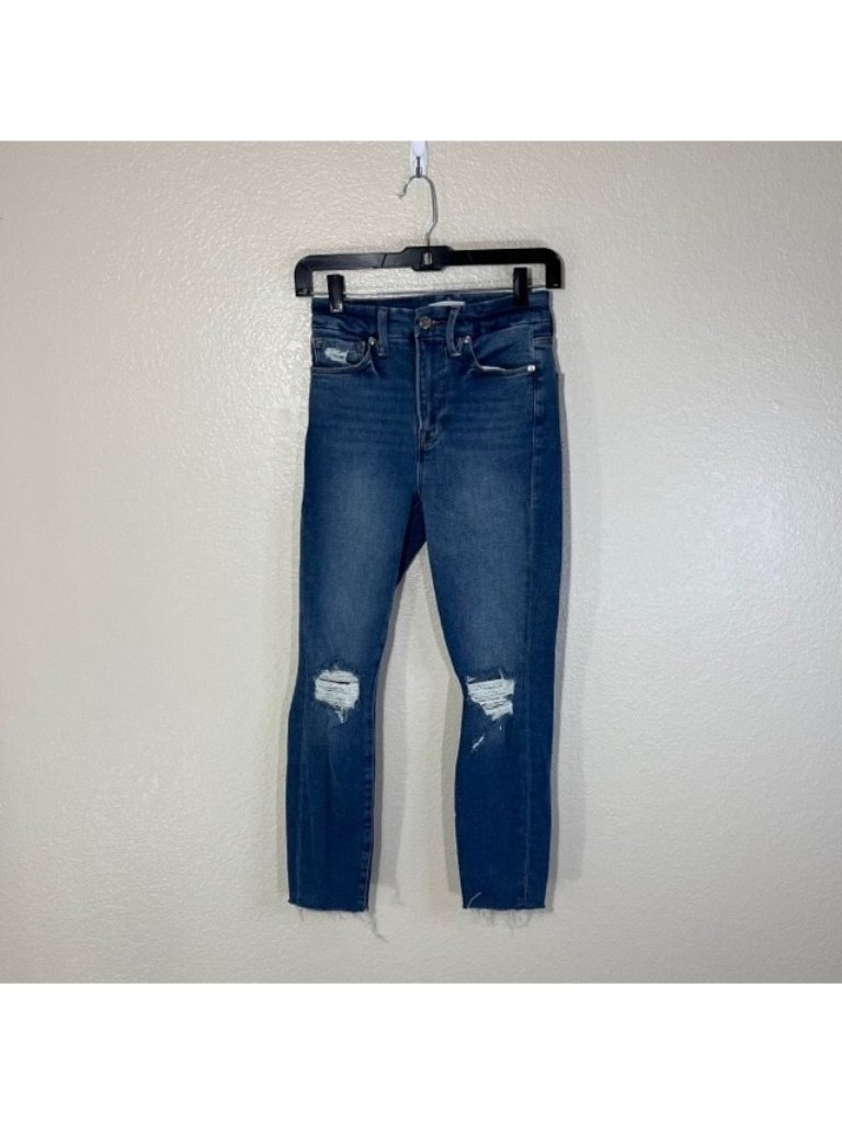 Good American Jeans Womens 0 25 Good Waist Crop Raw Edge Stretch Denim